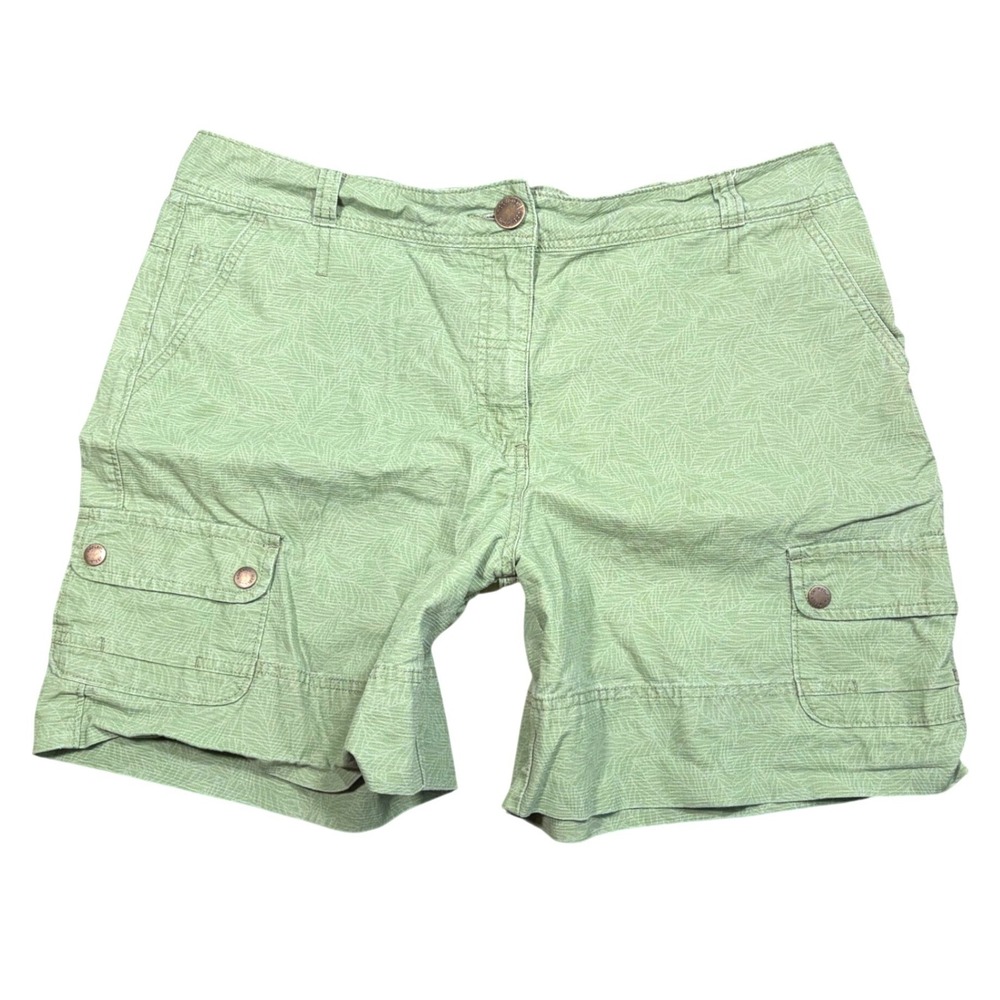Woolrich Womens Green Palm Leaf Print Cargo Shorts Bay Leaf Cotton Size 16